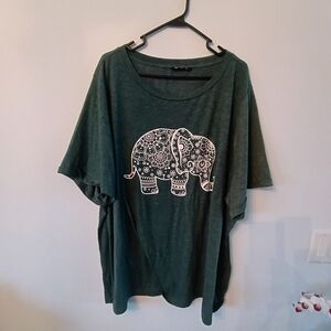 Bloomchic US 28 Green Elephant Graphic T Shirt Plus Size Stretch Top 5X